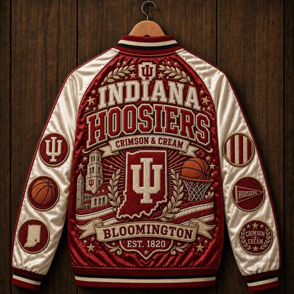 Indiana Hoosiers Crimson And Cream Premium Satin Baseball Jacket Indiana Hoosiers Crimson And Cream Premium Satin Baseball Jacket