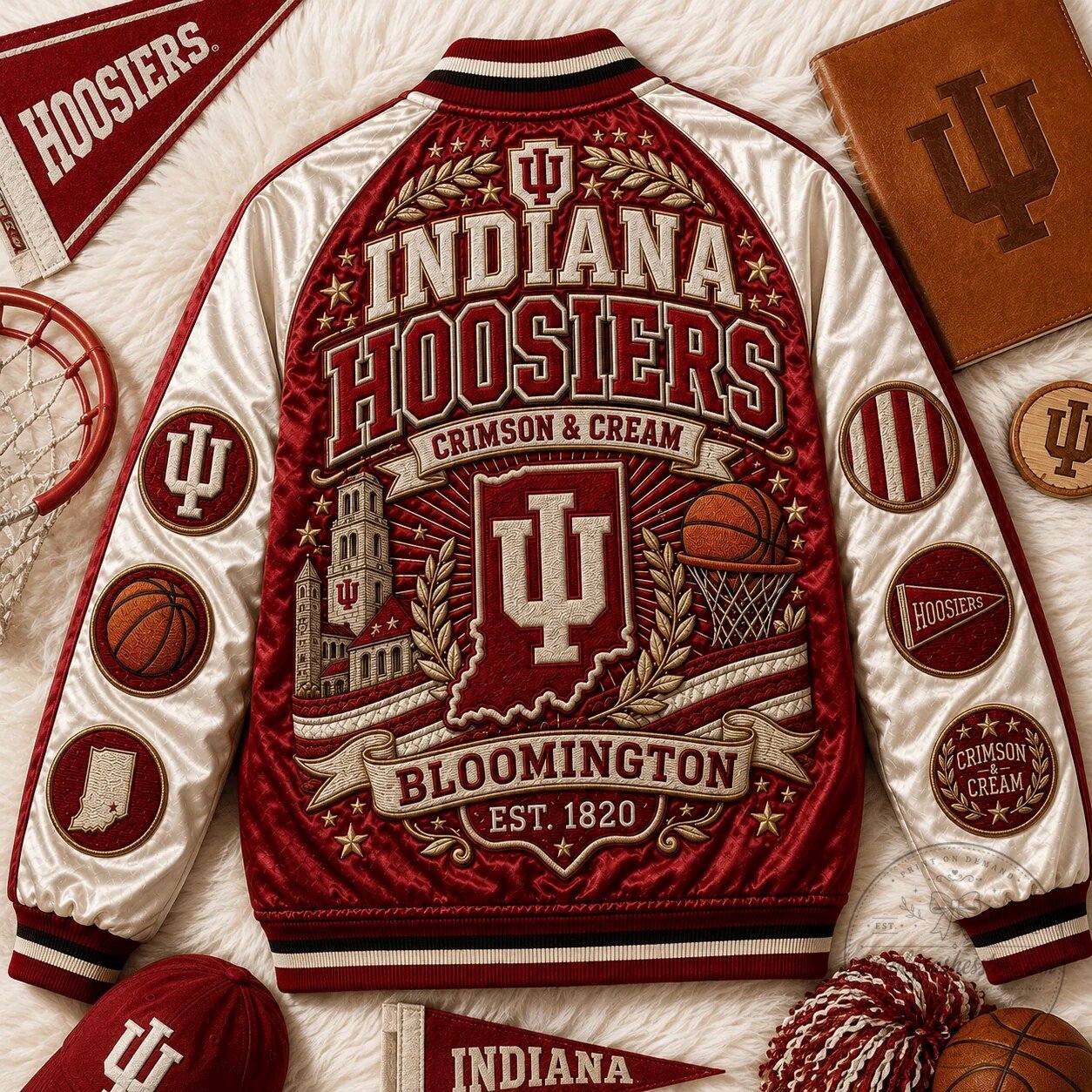 Indiana Hoosiers Crimson And Cream Premium Satin Baseball Jacket 9 Indiana Hoosiers Crimson And Cream Premium Satin Baseball Jacket