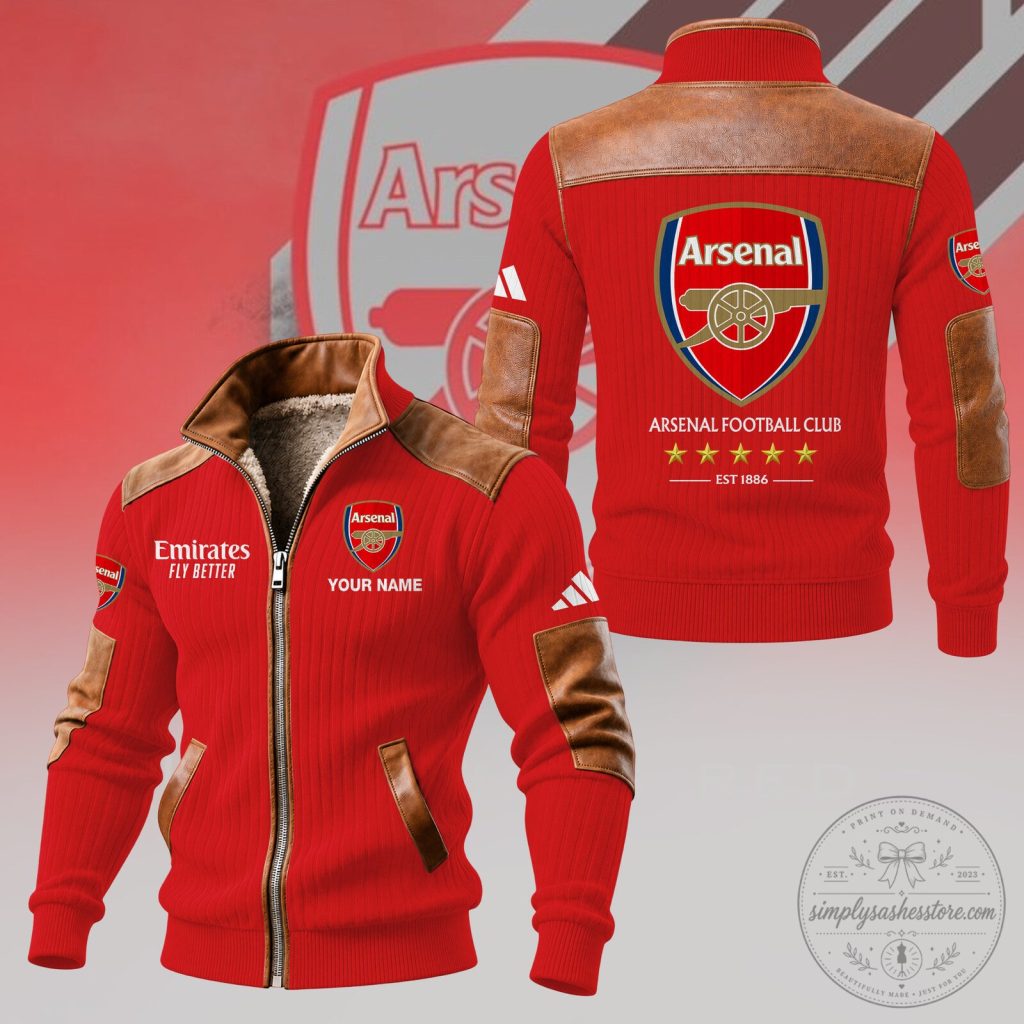 Arsenal Football Club Personalized Red Ribbed Winter Jacket Arsenal Football Club Personalized Red Ribbed Winter Jacket