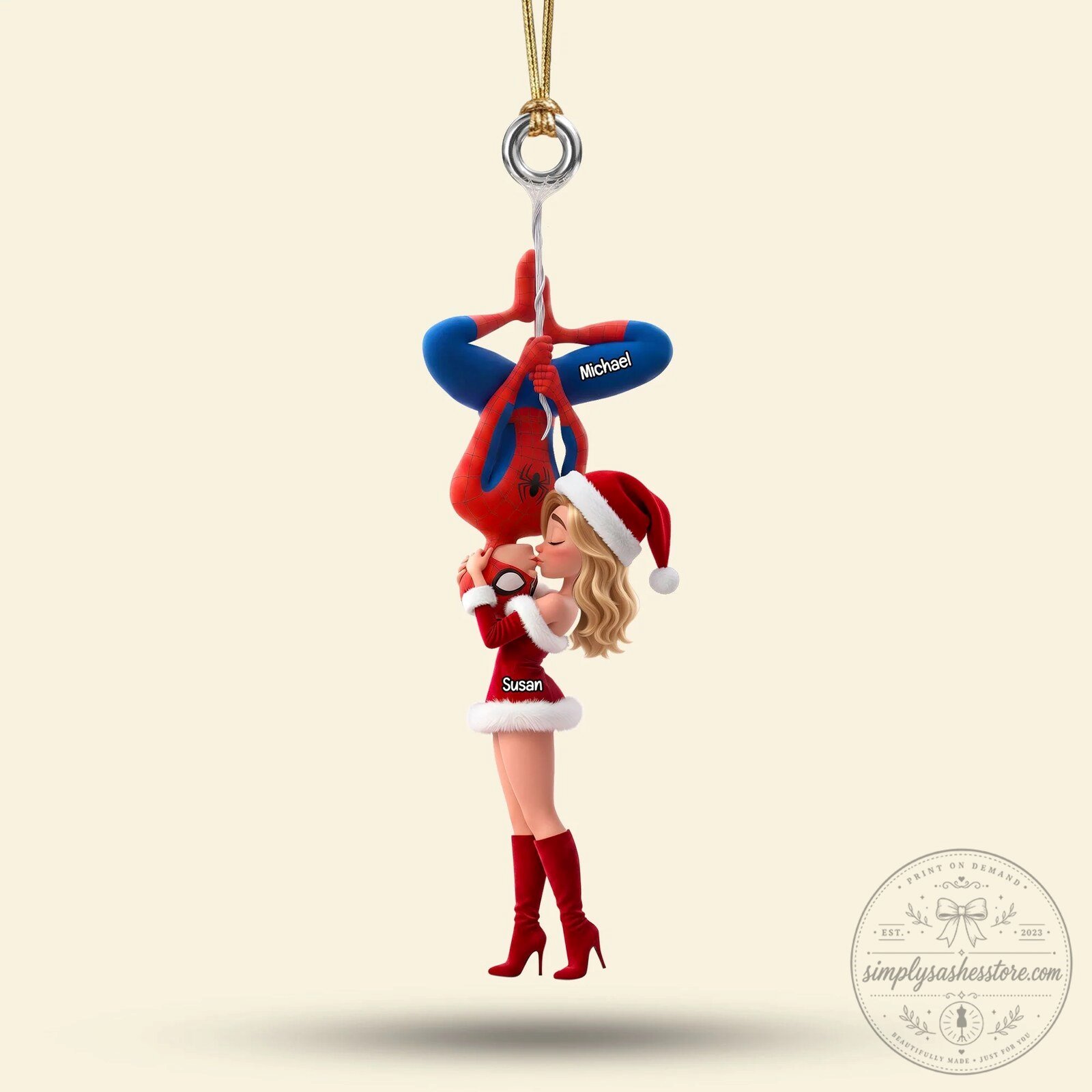 Spider-Man Kissing Santa Girl Personalized Christmas Tree Ornament 9 Spider-Man Kissing Santa Girl Personalized Christmas Tree Ornament