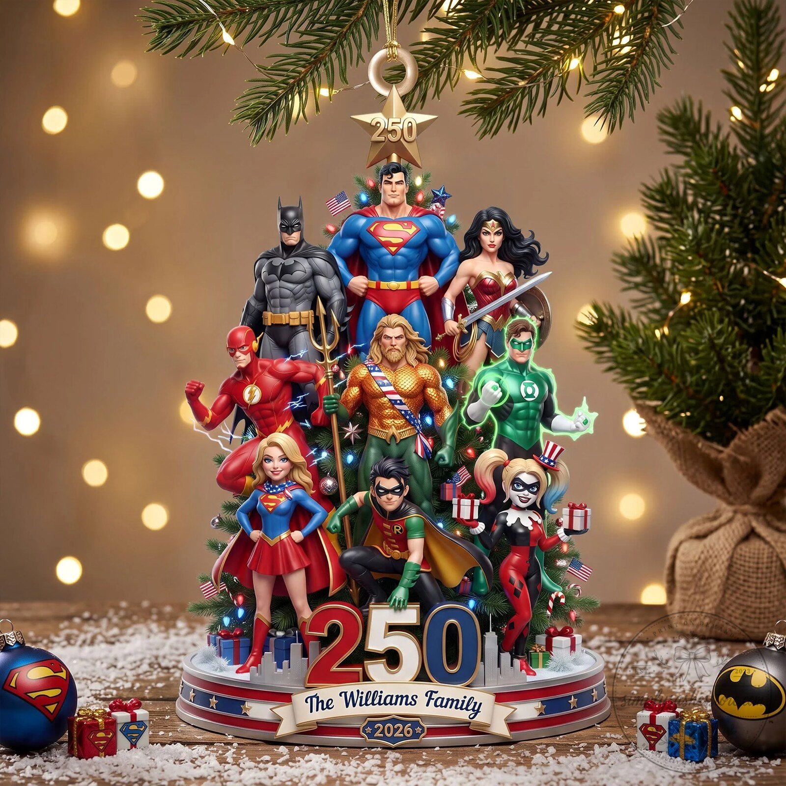 Justice League Superhero Christmas Tree Personalized Family Ornament 9 Justice League Superhero Christmas Tree Personalized Family Ornament