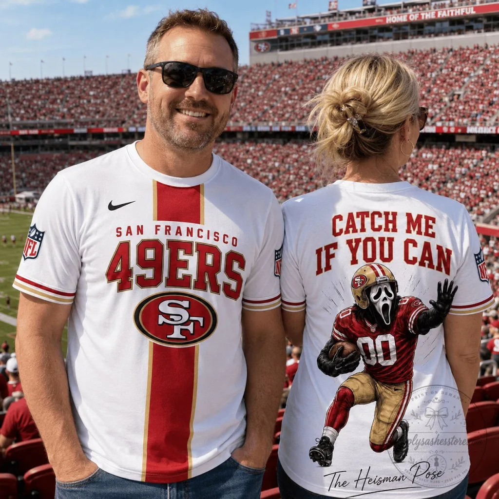 San Francisco 49ers Ghostface Heisman Pose Football T-Shirt San Francisco 49ers Ghostface Heisman Pose Football T-Shirt