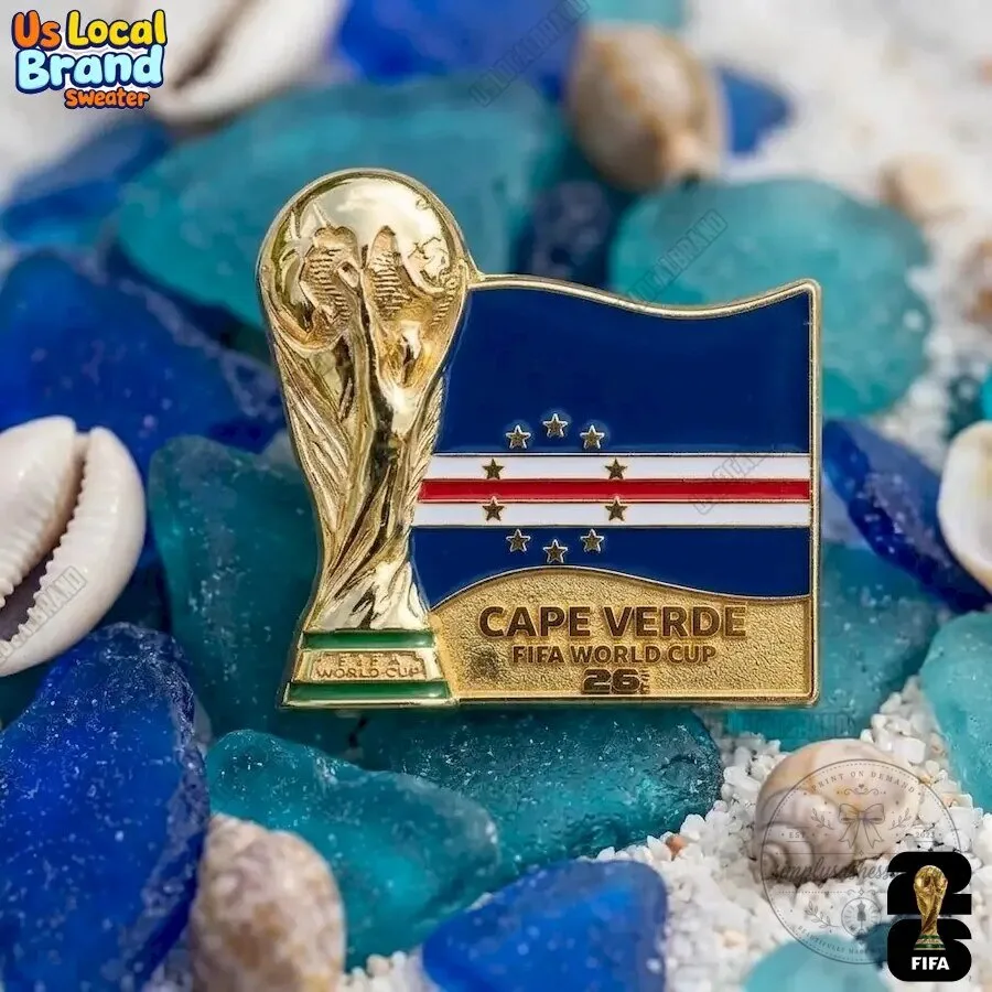 Cape Verde FIFA World Cup 2026 Gold Trophy Flag Enamel Pin