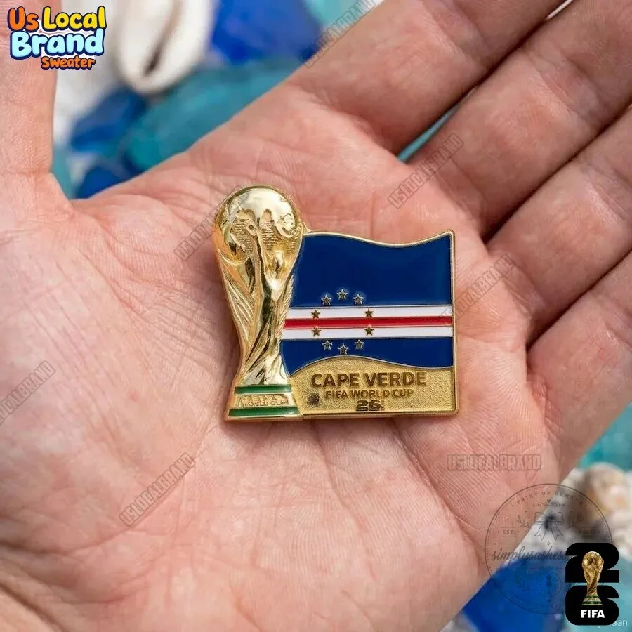 Cape Verde FIFA World Cup 2026 Gold Trophy Flag Enamel Pin 5 Cape Verde FIFA World Cup 2026 Gold Trophy Flag Enamel Pin