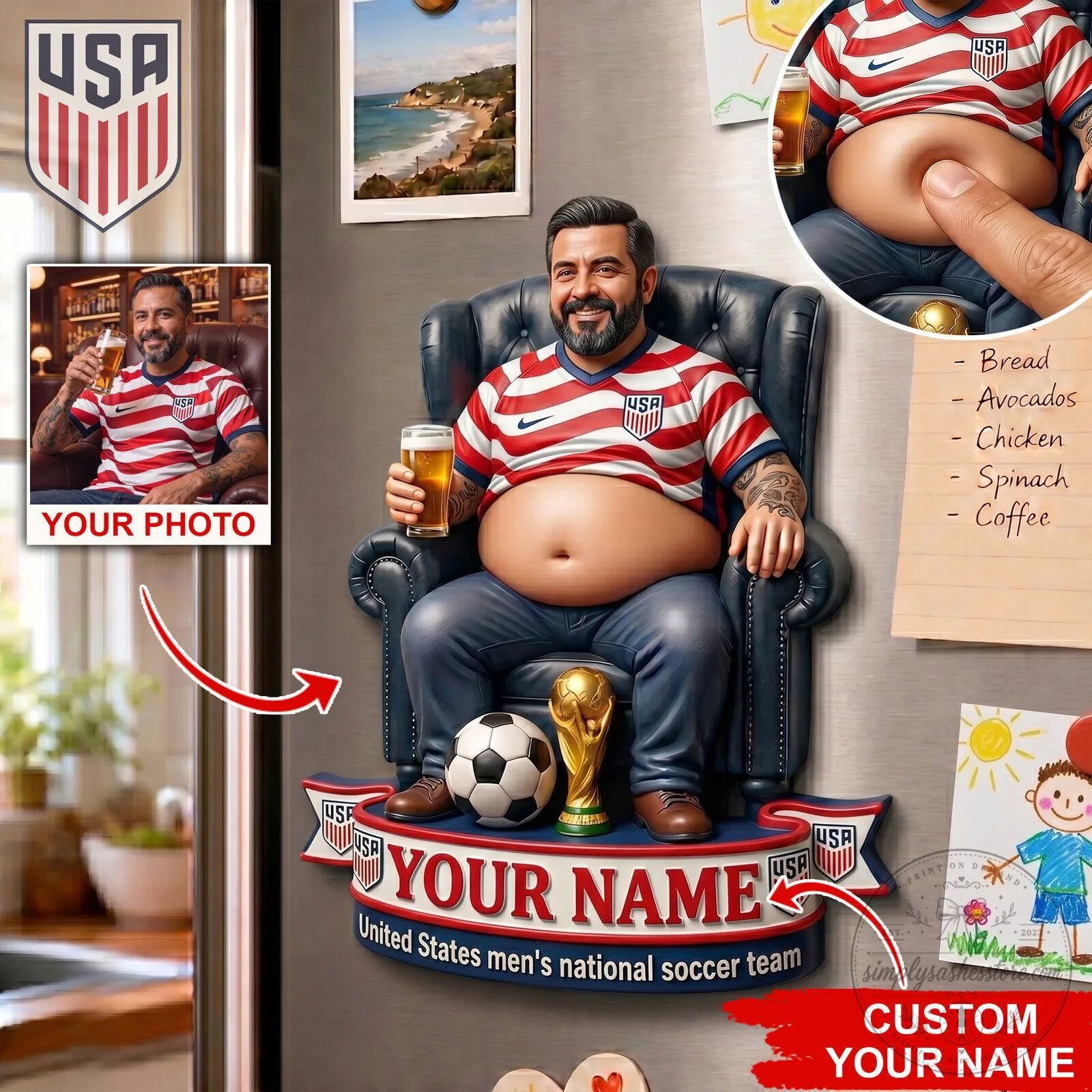 United States Men's National Soccer Team Dad Bod Belly Squishy Fridge Magnet 1 United States Men's National Soccer Team Dad Bod Belly Squishy Fridge Magnet