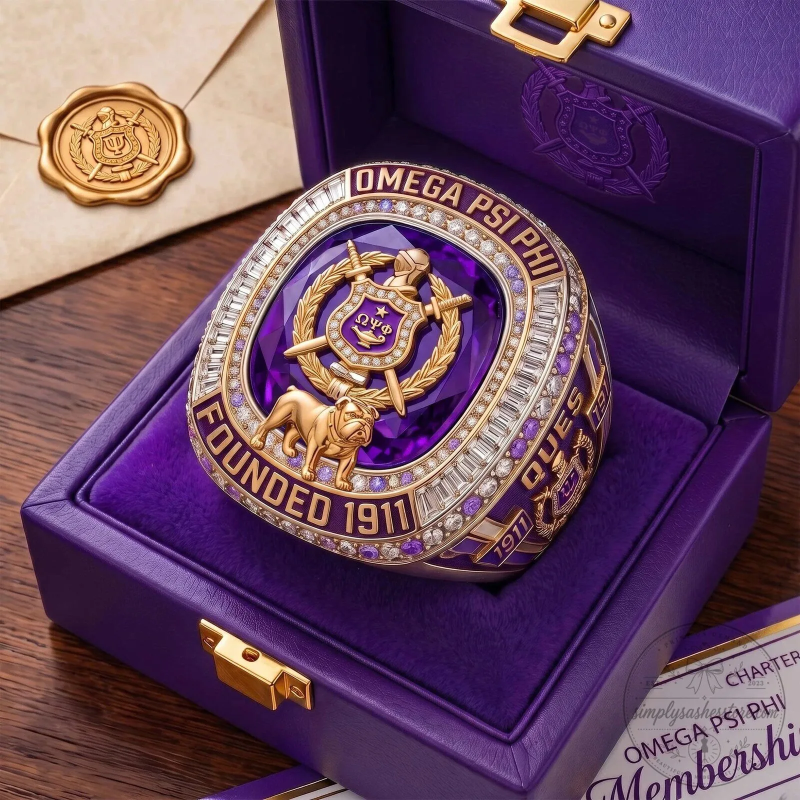 Omega Psi Phi Fraternity Founded 1911 Gold and Purple Championship Ring