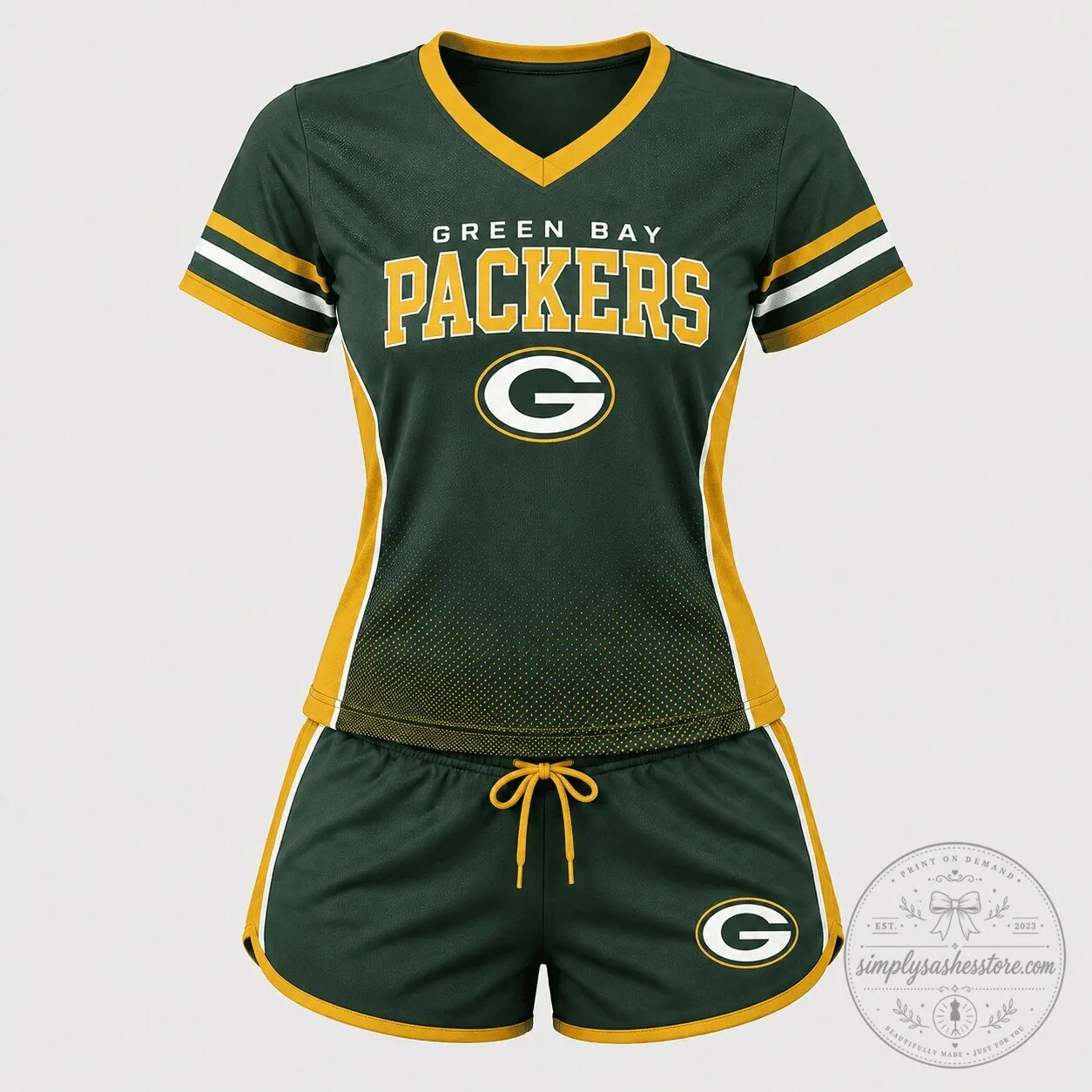 Green Bay Packers Women's Football Jersey and Shorts Sleepwear Set 1 Green Bay Packers Women's Football Jersey and Shorts Sleepwear Set