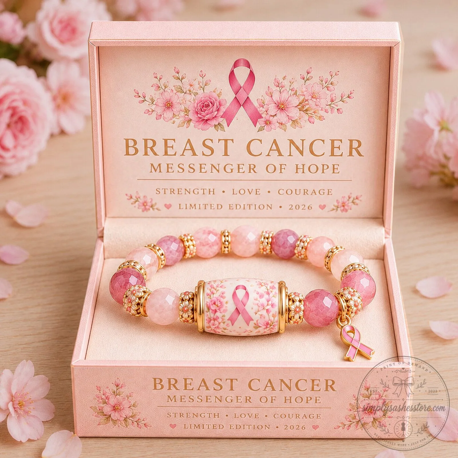 Hope Messenger Charm Bracelet with Pink Ribbon for Breast Cancer Awareness