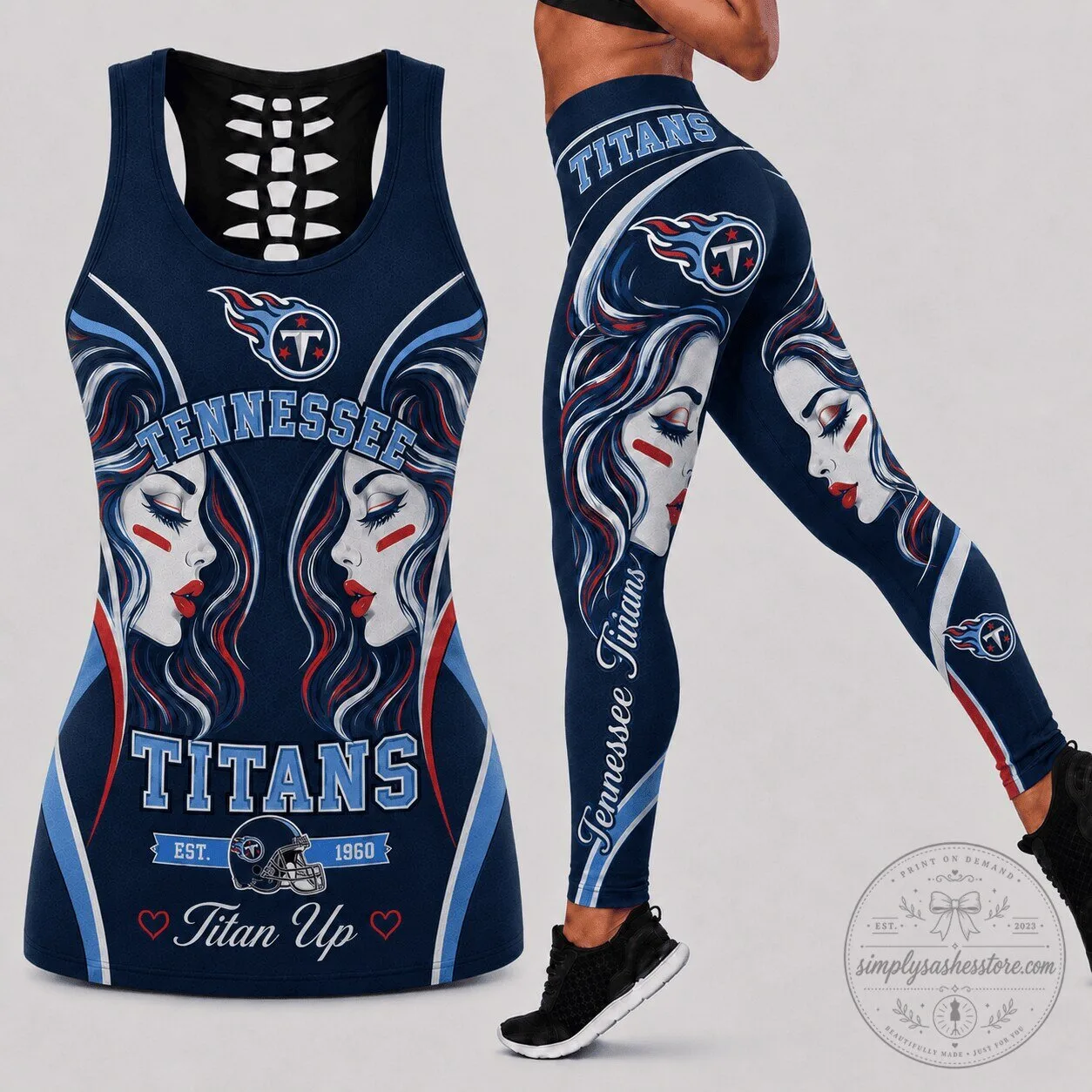 Tennessee Titans Women's Football Team Fan Tank Top and Leggings Set 2 Tennessee Titans Women's Football Team Fan Tank Top and Leggings Set