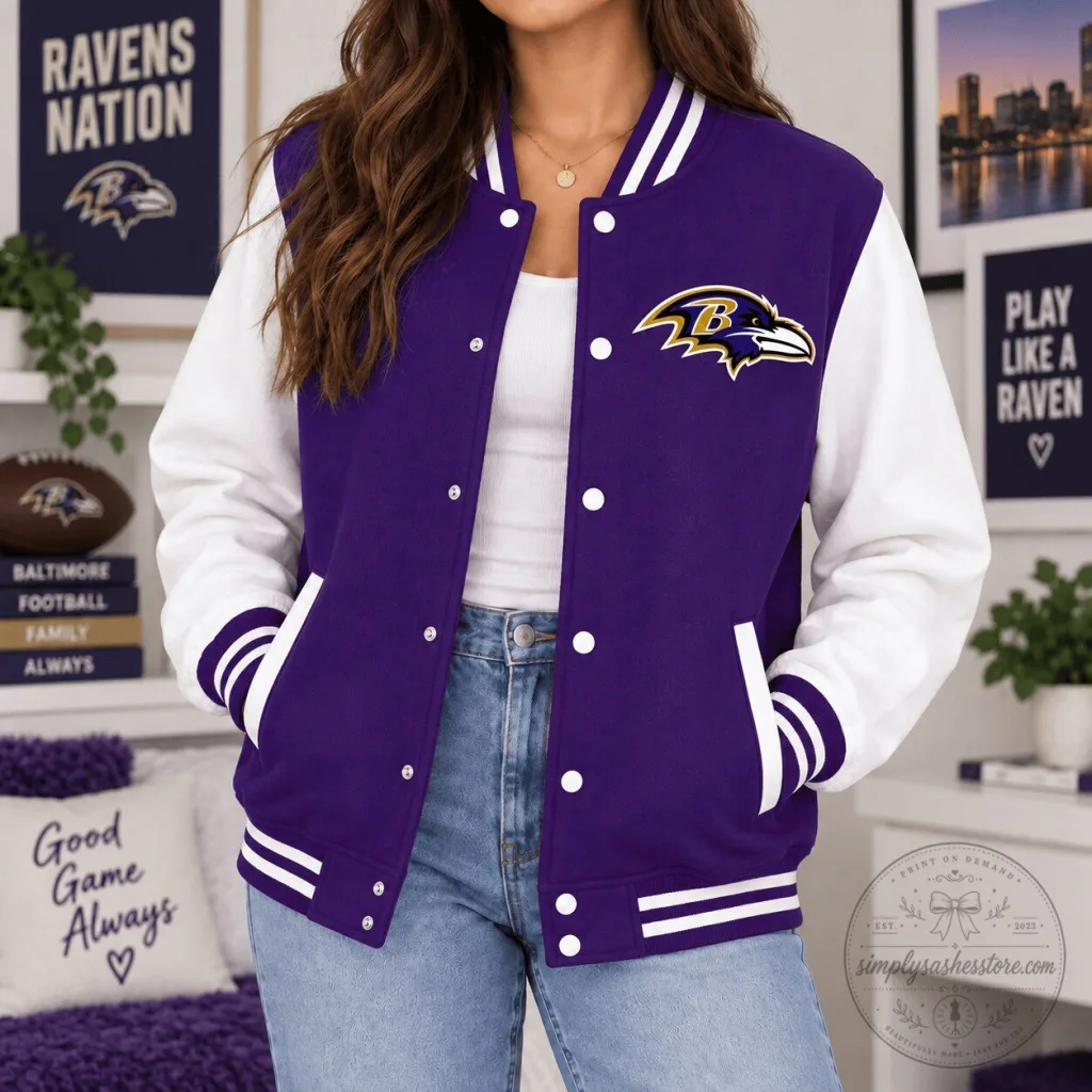 Baltimore Ravens NFL Classic Varsity Emblem Bomber Jacket Baltimore Ravens NFL Classic Varsity Emblem Bomber Jacket