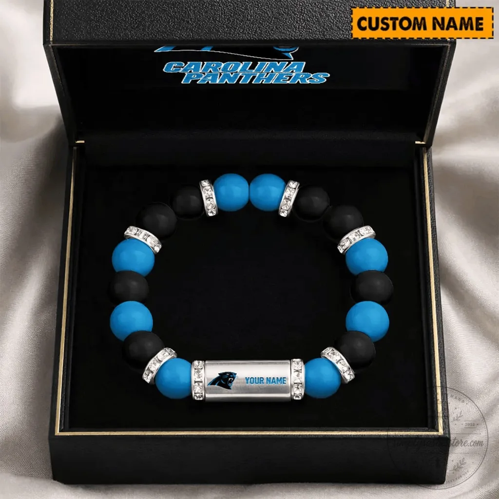 Carolina Panthers Custom Name Beaded Bracelet NFL Football Team Jewelry Carolina Panthers Custom Name Beaded Bracelet NFL Football Team Jewelry
