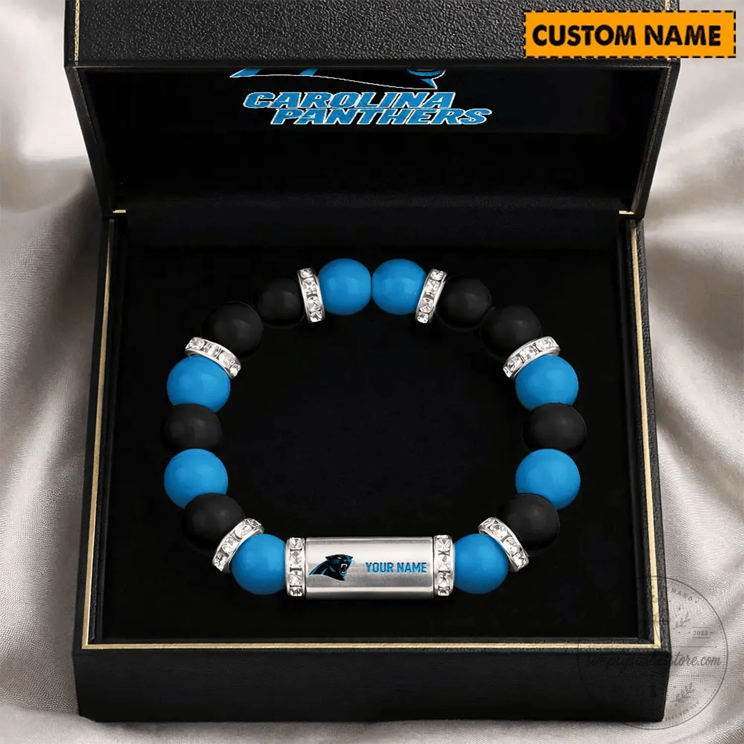Carolina Panthers Custom Name Beaded Bracelet NFL Football Team Jewelry