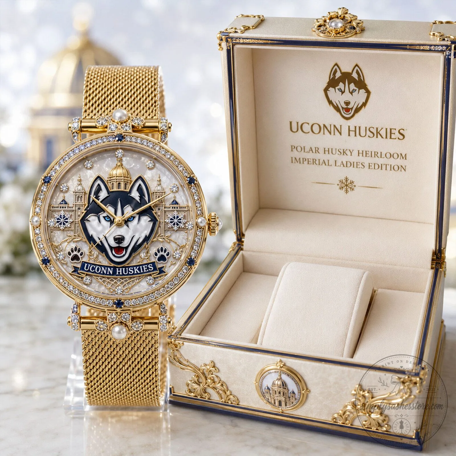 UConn Huskies Polar Husky Heirloom Imperial Ladies Edition Gold Watch 1 UConn Huskies Polar Husky Heirloom Imperial Ladies Edition Gold Watch