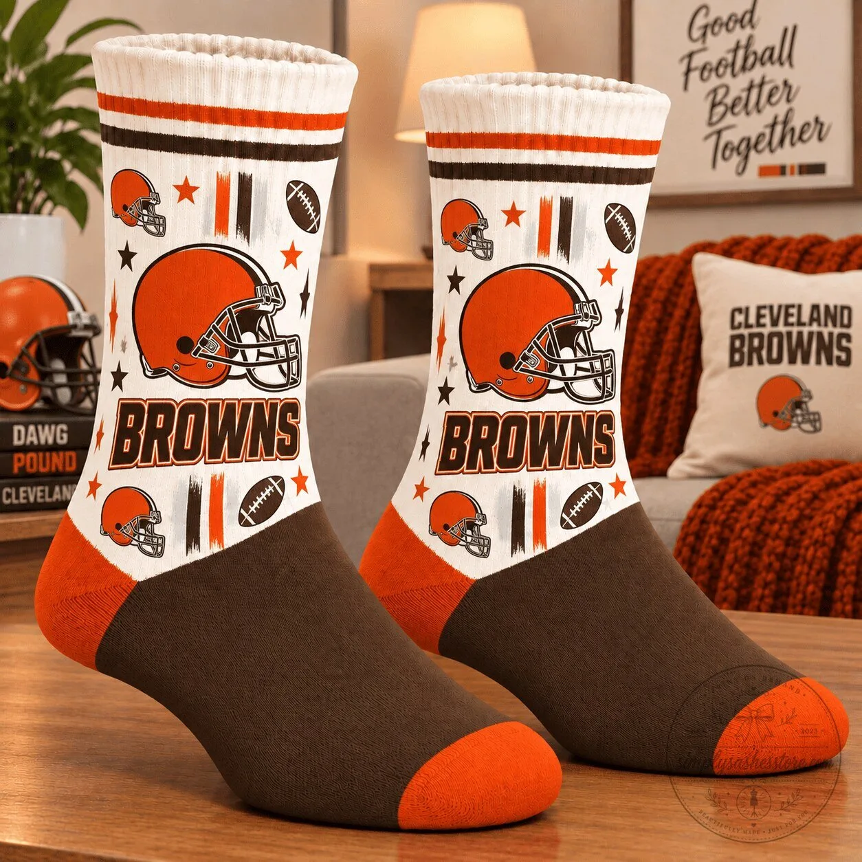 Cleveland Browns Football Team Helmet Pattern Socks