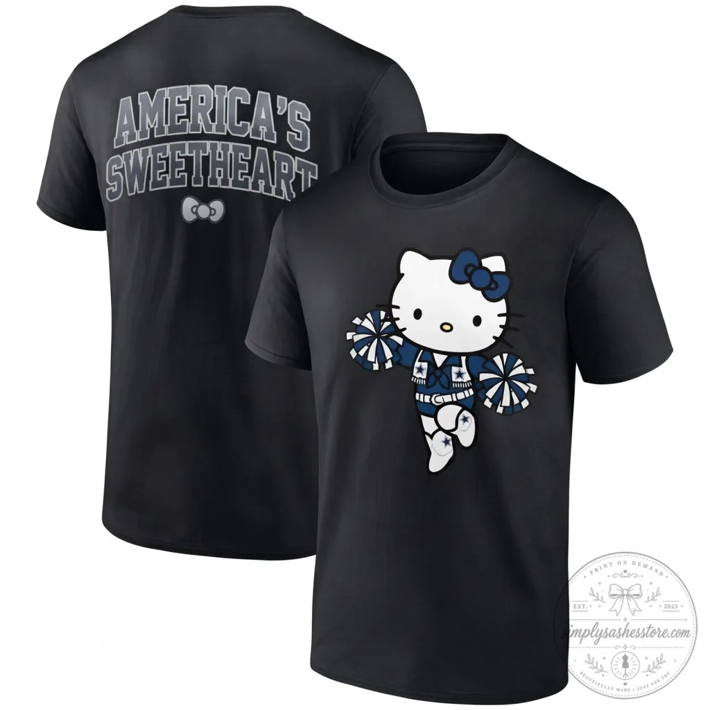 Hello Kitty Cheerleader T-Shirt in Black - Dallas Cowboys America's Sweetheart Design Hello Kitty Cheerleader T-Shirt in Black - Dallas Cowboys America's Sweetheart Design