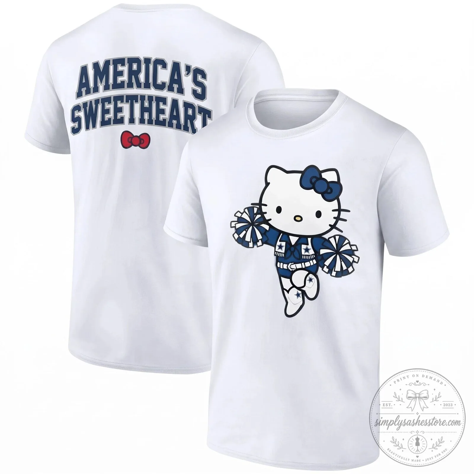 Hello Kitty Cheerleader T-Shirt in Black - Dallas Cowboys America's Sweetheart Design 10 Hello Kitty Cheerleader T-Shirt in Black - Dallas Cowboys America