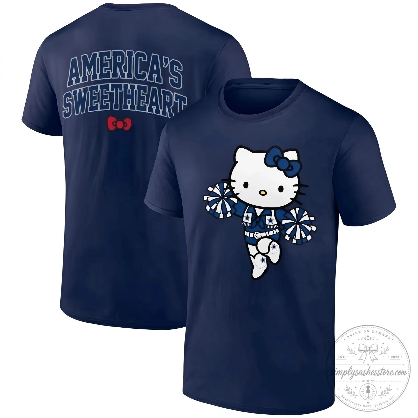 Hello Kitty Cheerleader T-Shirt in Black - Dallas Cowboys America's Sweetheart Design 11 Hello Kitty Cheerleader T-Shirt in Black - Dallas Cowboys America