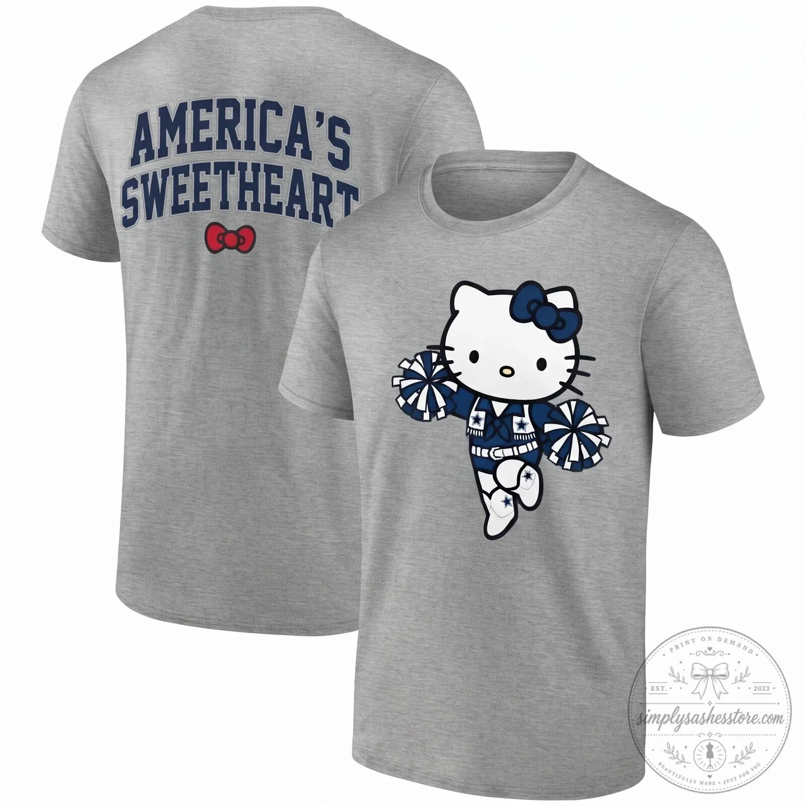 Hello Kitty Cheerleader T-Shirt in Black - Dallas Cowboys America's Sweetheart Design 12 Hello Kitty Cheerleader T-Shirt in Black - Dallas Cowboys America