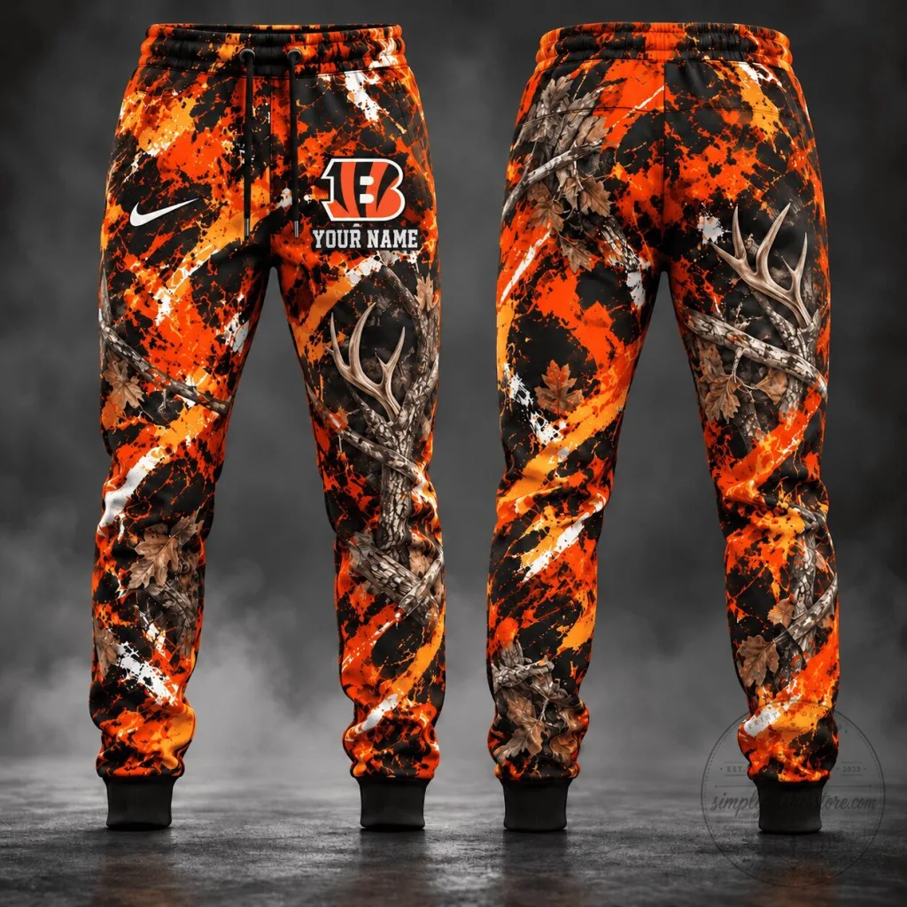 Cincinnati Bengals Orange Camouflage Hunting Personalized Name Jogger Pants Cincinnati Bengals Orange Camouflage Hunting Personalized Name Jogger Pants