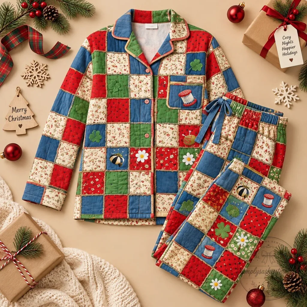 Cozy Patchwork Quilted Pajama Set for Sewing Lovers Cozy Patchwork Quilted Pajama Set for Sewing Lovers