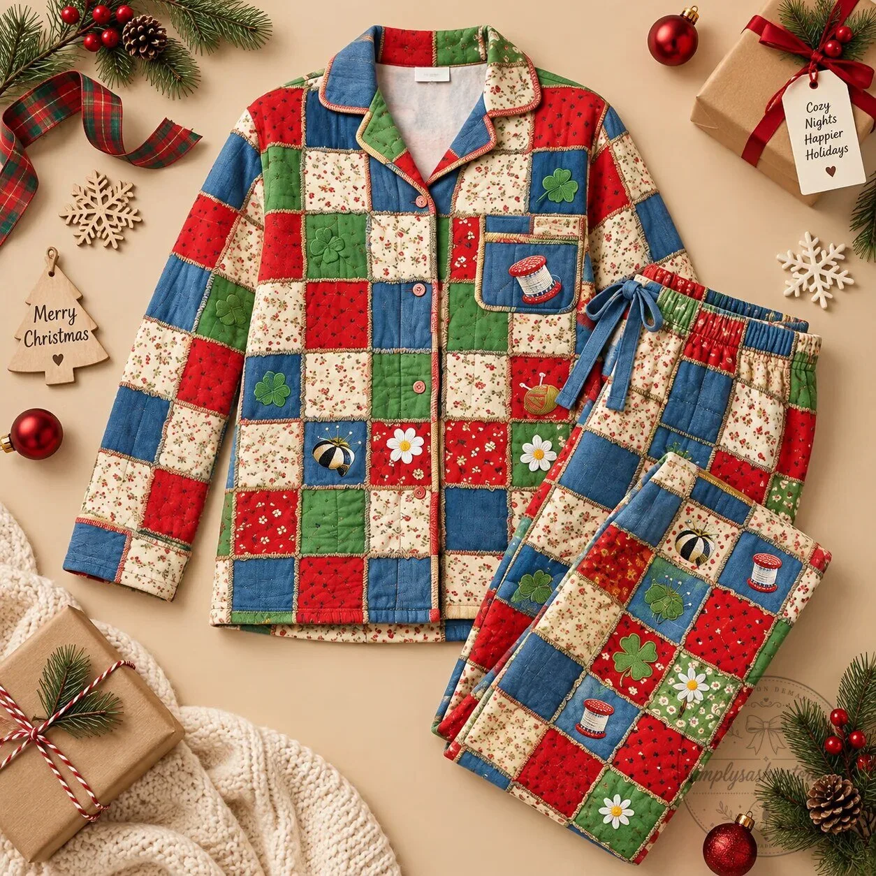 Cozy Patchwork Quilted Pajama Set for Sewing Lovers 10 Cozy Patchwork Quilted Pajama Set for Sewing Lovers