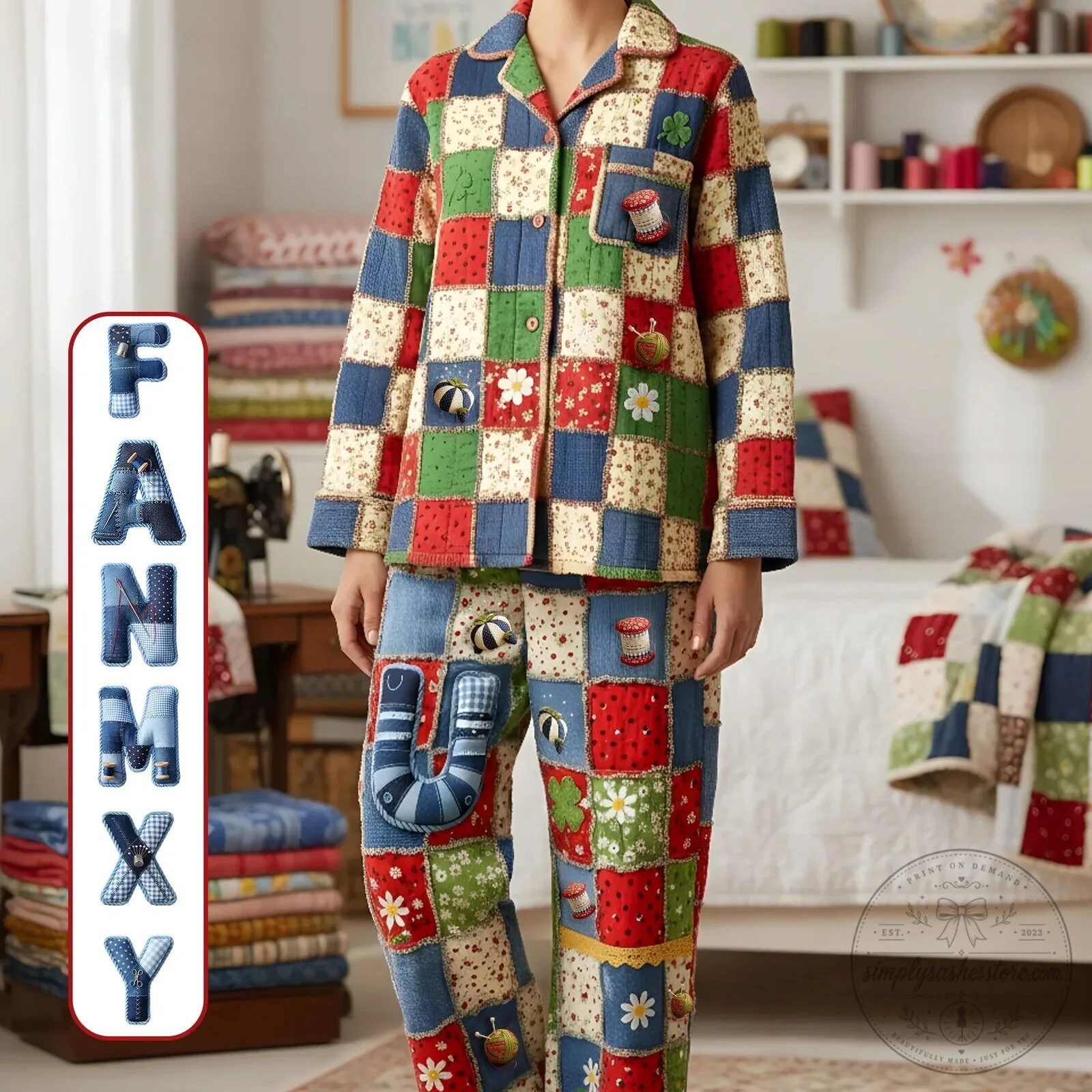 Cozy Patchwork Quilted Pajama Set for Sewing Lovers 13 Cozy Patchwork Quilted Pajama Set for Sewing Lovers