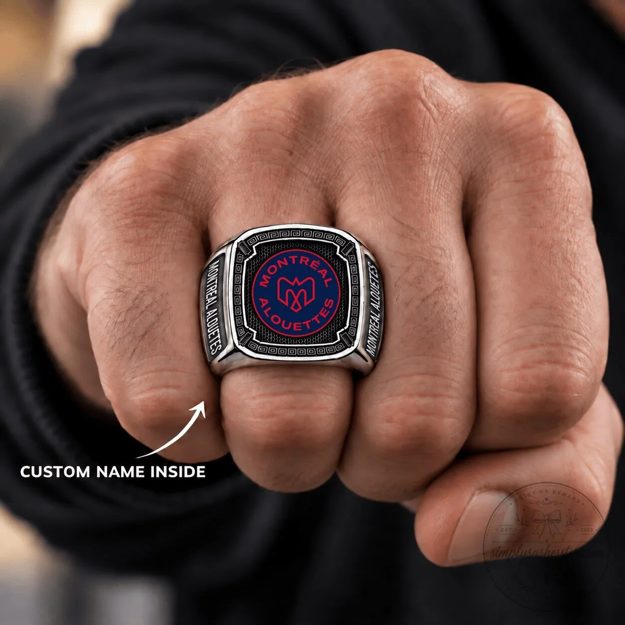 Montreal Alouettes Football Club Custom Name Engraved Silver Ring for Men 1 Montreal Alouettes Football Club Custom Name Engraved Silver Ring for Men