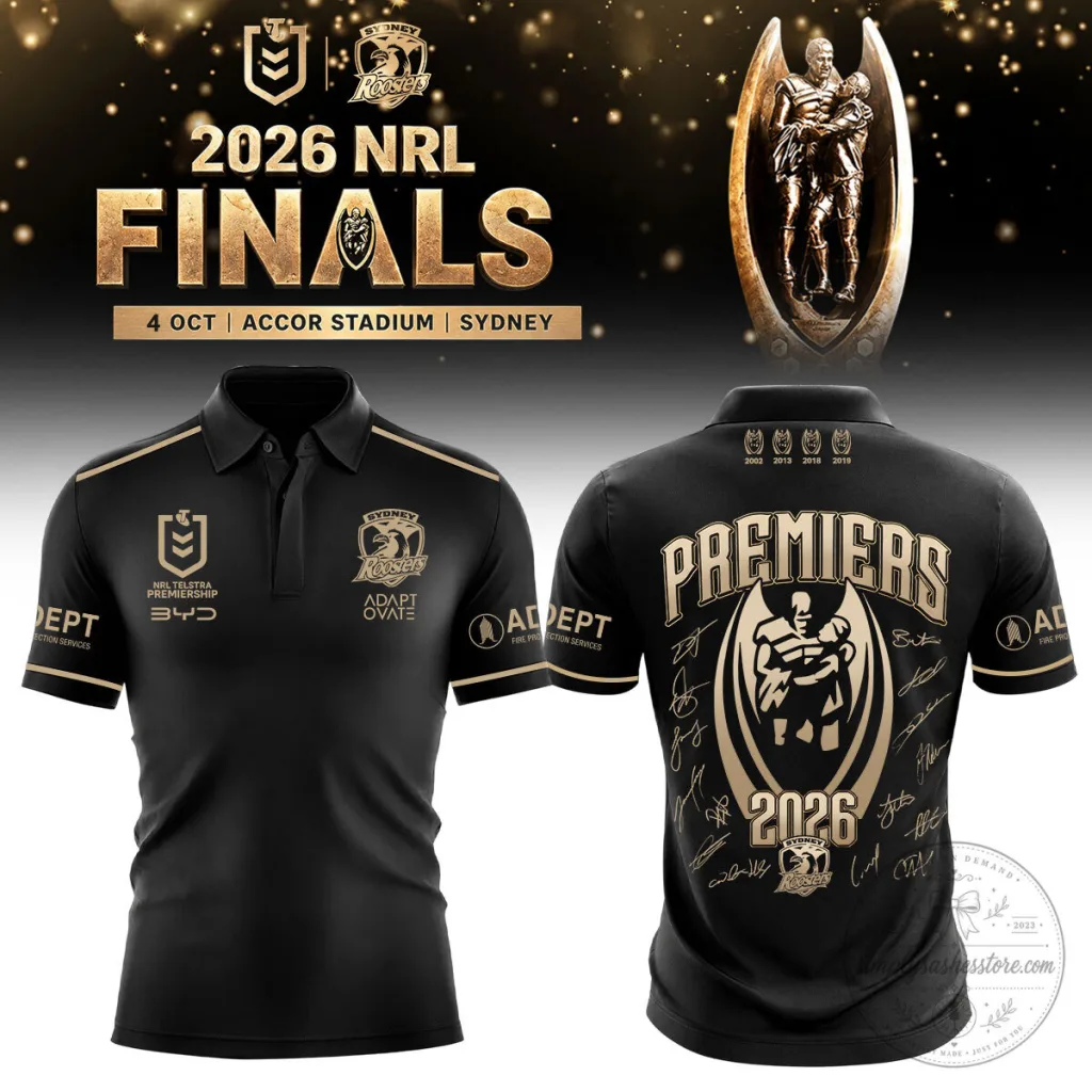Sydney Roosters 2026 NRL Finals Premiers Black Polo Shirt Sydney Roosters 2026 NRL Finals Premiers Black Polo Shirt