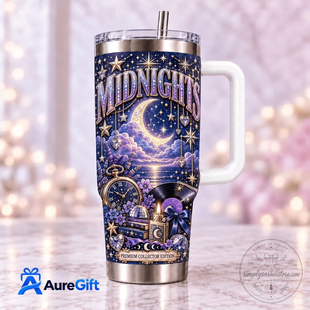 Taylor Swift Midnights Album Themed Insulated Stainless Steel Tumbler with Handle Taylor Swift Midnights Album Themed Insulated Stainless Steel Tumbler with Handle