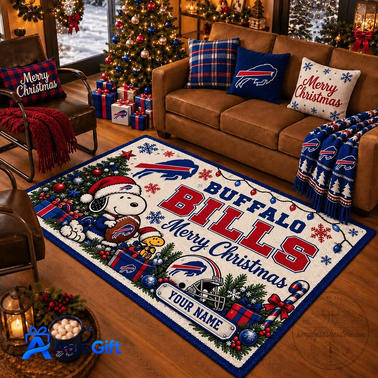 Buffalo Bills Snoopy Merry Christmas Personalized Area Rug