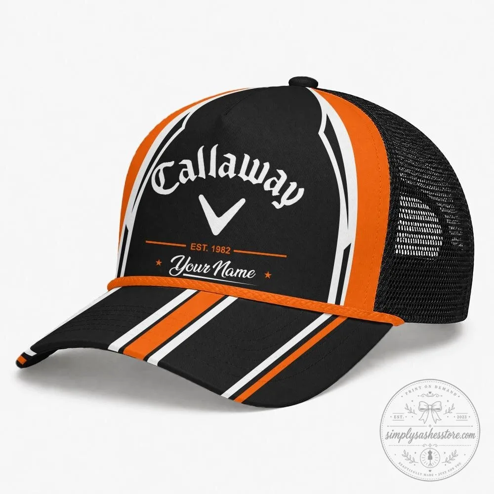 Callaway Golf Black Orange White Striped Custom Name Trucker Hat Neck Gaiter Set 25 Callaway Golf Black Orange White Striped Custom Name Trucker Hat Neck Gaiter Set