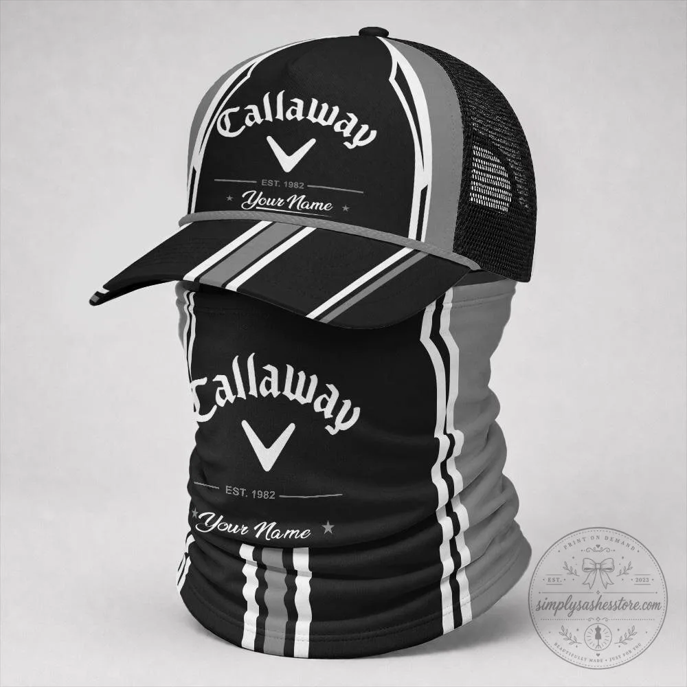 Callaway Golf Black Orange White Striped Custom Name Trucker Hat Neck Gaiter Set 35 Callaway Golf Black Orange White Striped Custom Name Trucker Hat Neck Gaiter Set
