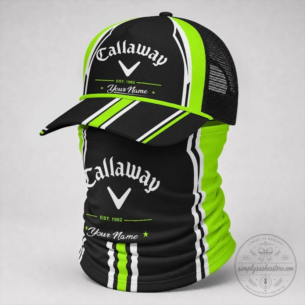 Callaway Golf Black Orange White Striped Custom Name Trucker Hat Neck Gaiter Set 36 Callaway Golf Black Orange White Striped Custom Name Trucker Hat Neck Gaiter Set