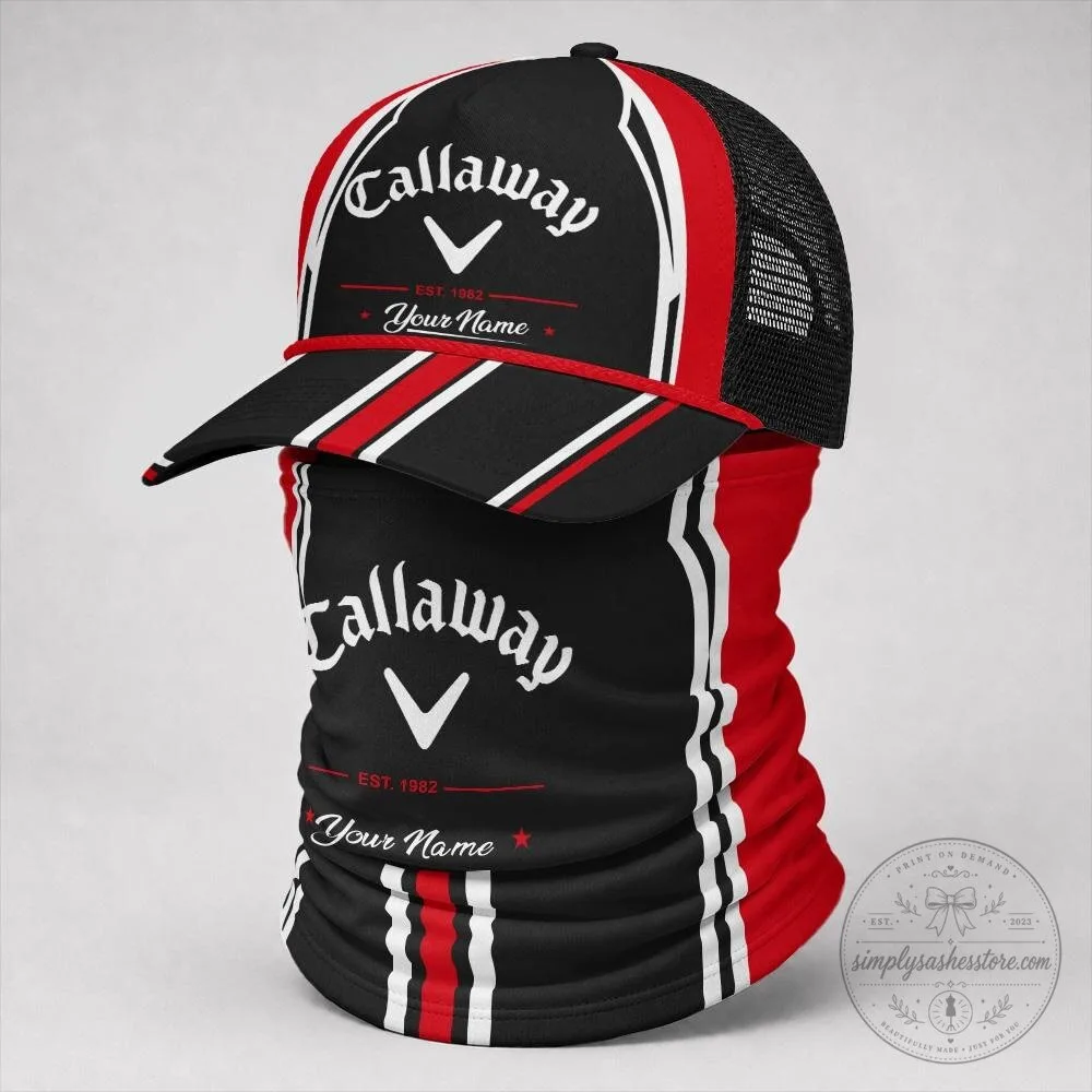 Callaway Golf Black Orange White Striped Custom Name Trucker Hat Neck Gaiter Set 37 Callaway Golf Black Orange White Striped Custom Name Trucker Hat Neck Gaiter Set