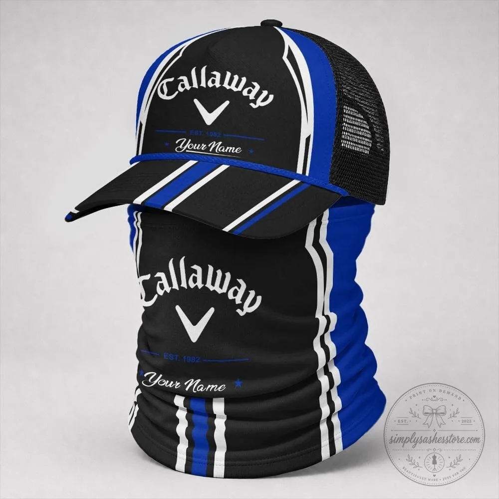 Callaway Golf Black Orange White Striped Custom Name Trucker Hat Neck Gaiter Set 38 Callaway Golf Black Orange White Striped Custom Name Trucker Hat Neck Gaiter Set