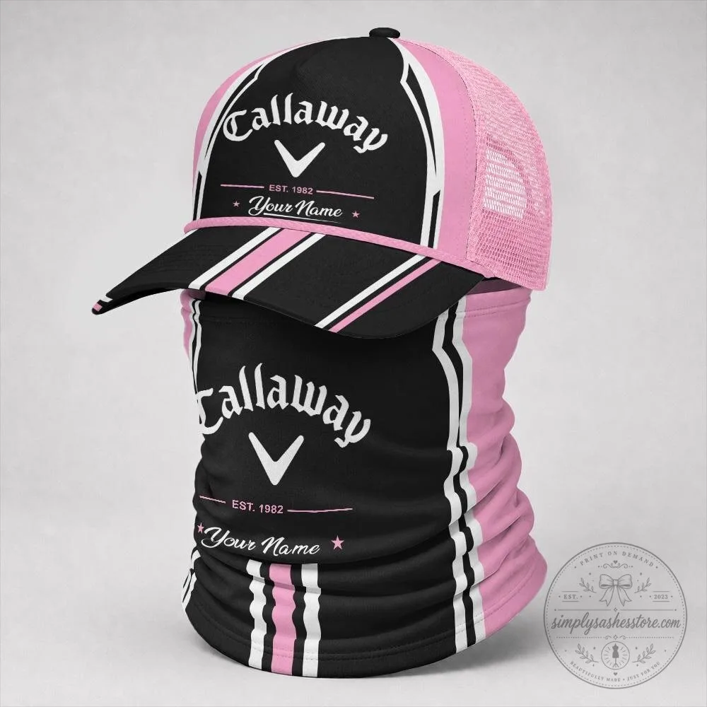 Callaway Golf Black Orange White Striped Custom Name Trucker Hat Neck Gaiter Set 39 Callaway Golf Black Orange White Striped Custom Name Trucker Hat Neck Gaiter Set