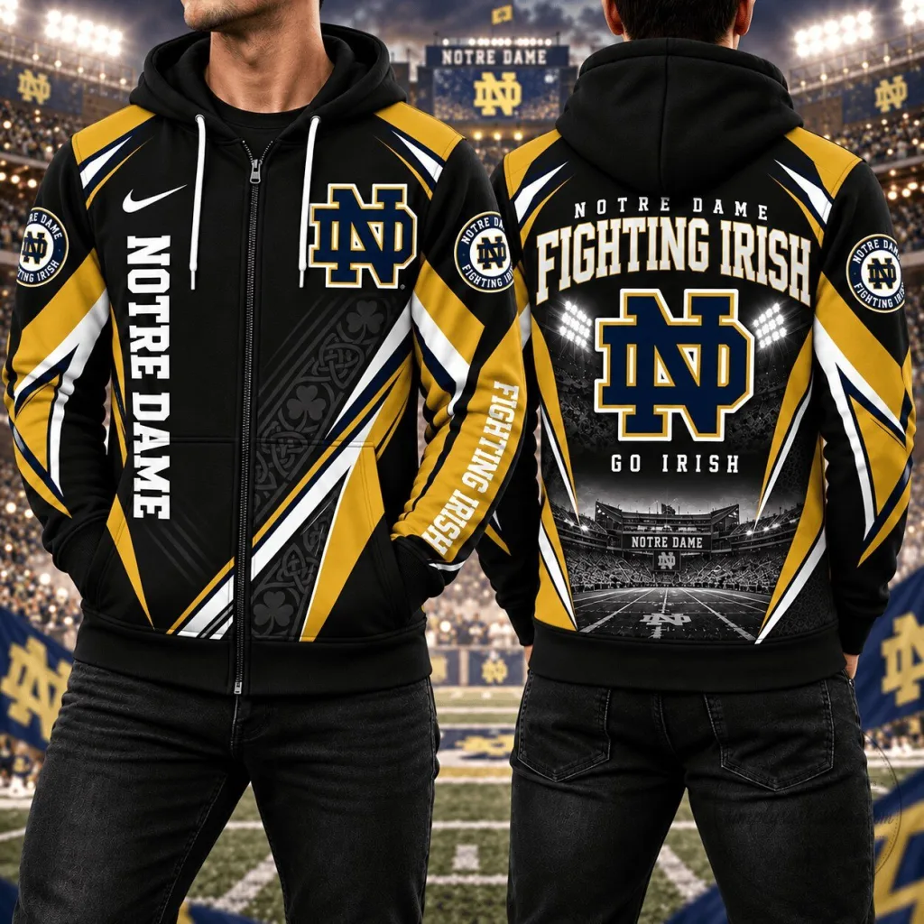 Notre Dame Fighting Irish Football Team Full Zip Hoodie Notre Dame Fighting Irish Football Team Full Zip Hoodie