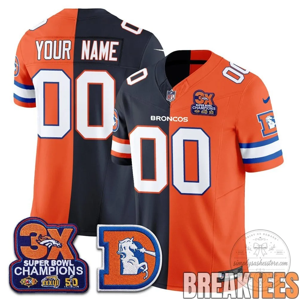 Denver Broncos Super Bowl Champions Split Custom Football Jersey 7 Denver Broncos Super Bowl Champions Split Custom Football Jersey