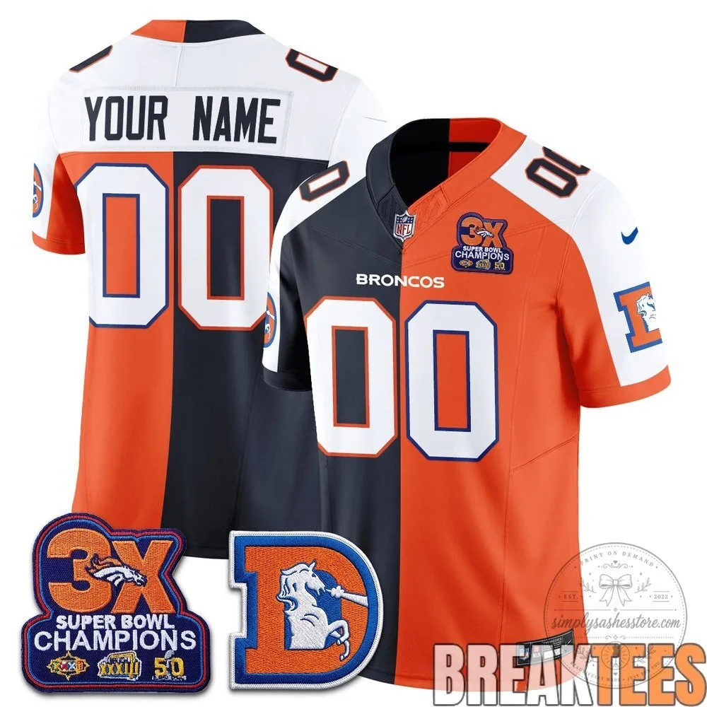 Denver Broncos Super Bowl Champions Split Custom Football Jersey 9 Denver Broncos Super Bowl Champions Split Custom Football Jersey