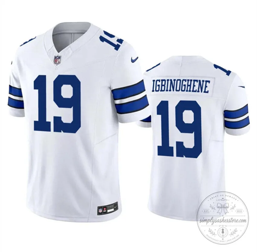Dallas Cowboys Football Noah Igbinoghene White Number 19 Stitched Jersey 3 Dallas Cowboys Football Noah Igbinoghene White Number 19 Stitched Jersey