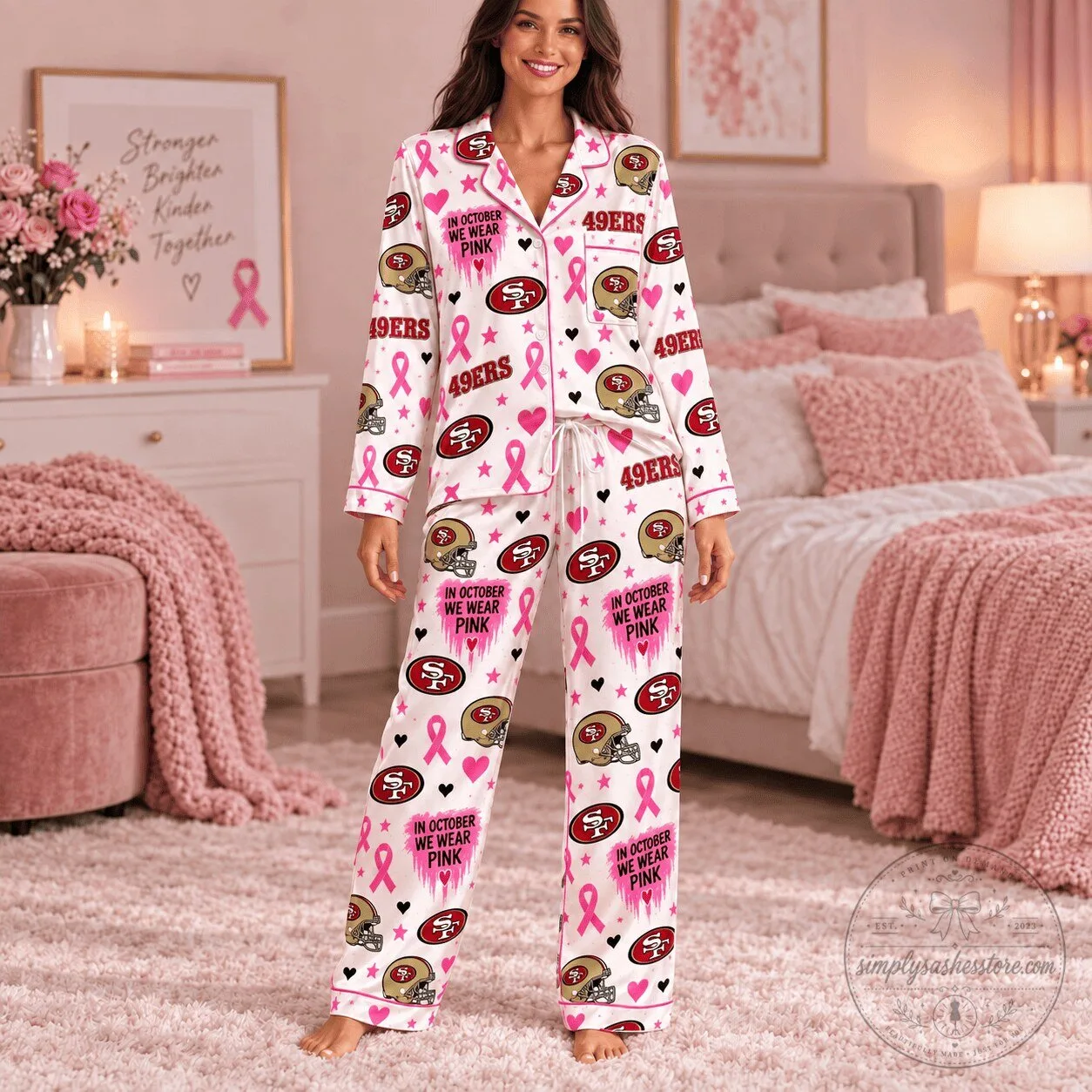 San Francisco 49ers Pink Ribbon Breast Cancer Awareness Pajamas Set