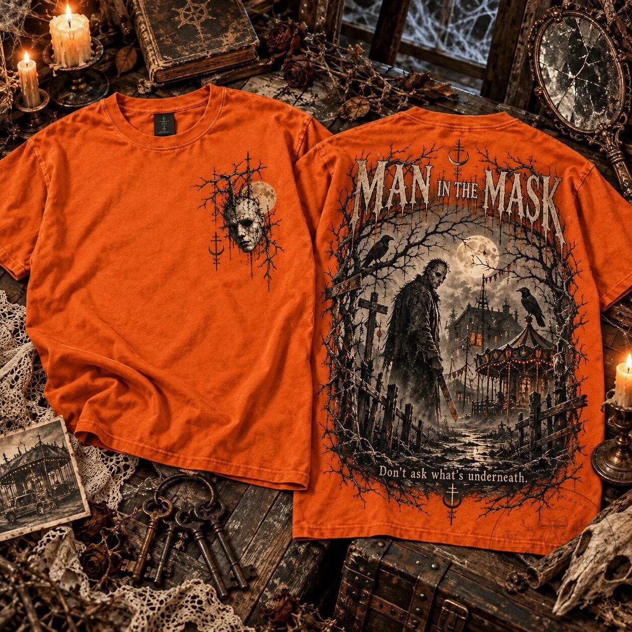 Man In The Mask Haunted Carnival Full Moon Gothic Halloween Horror T-Shirt 5 Man In The Mask Haunted Carnival Full Moon Gothic Halloween Horror T-Shirt