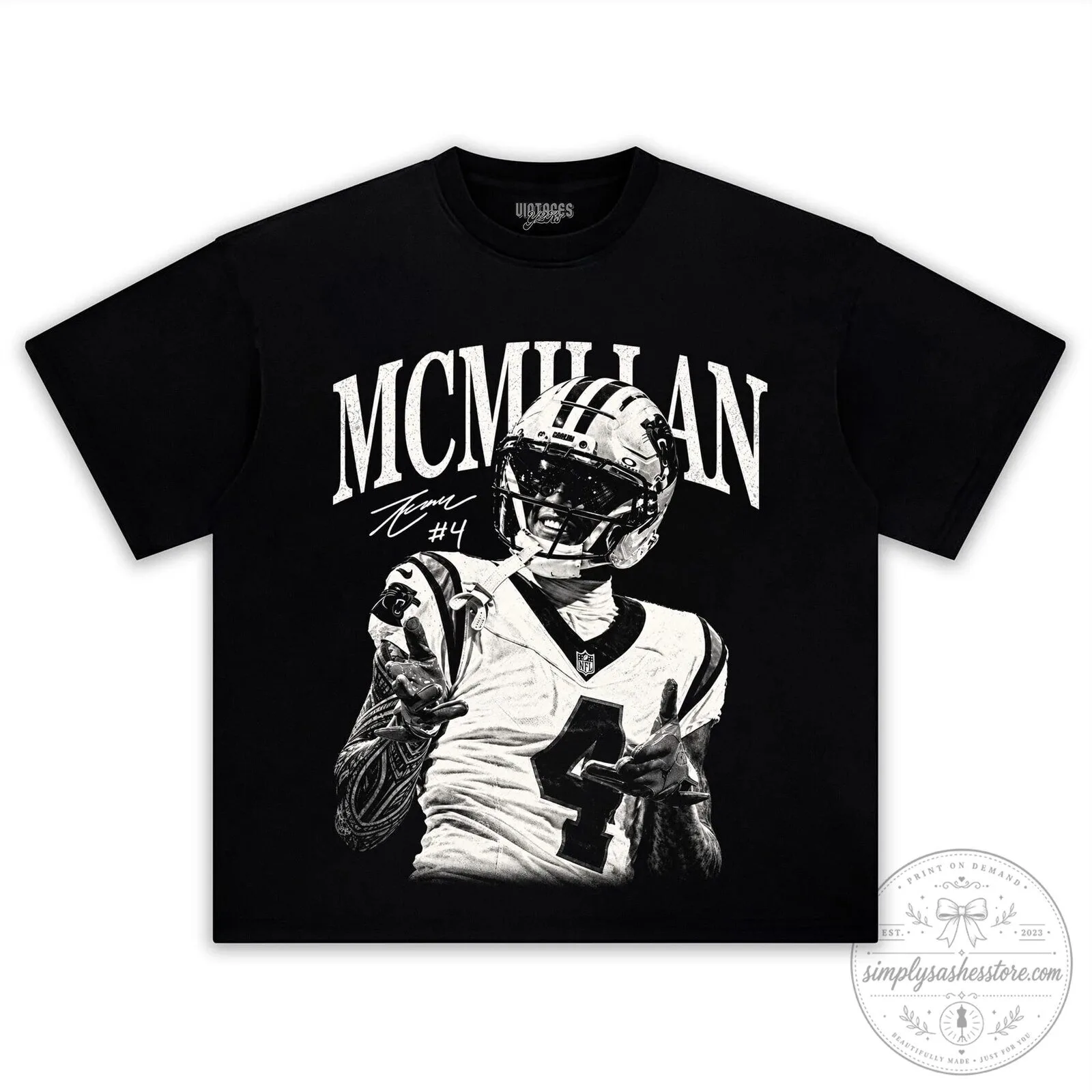 TETAIROA MCMILLAN Football Player Portrait Black T-Shirt 1 TETAIROA MCMILLAN Football Player Portrait Black T-Shirt