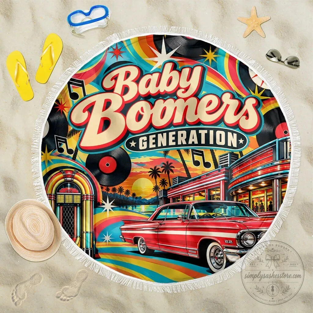 Baby Boomers Generation Vintage Car Diner Beach Blanket 7 Baby Boomers Generation Vintage Car Diner Beach Blanket