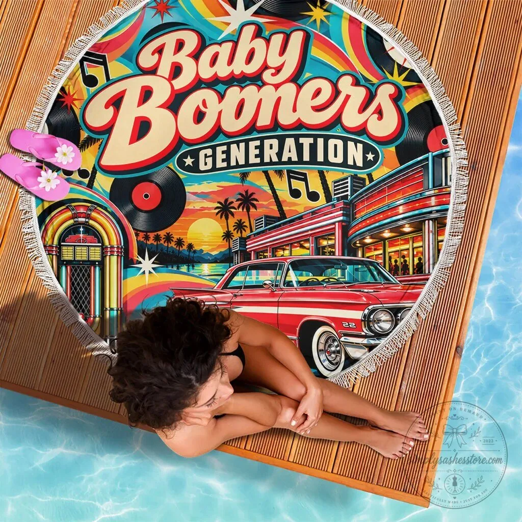 Baby Boomers Generation Vintage Car Diner Beach Blanket 8 Baby Boomers Generation Vintage Car Diner Beach Blanket