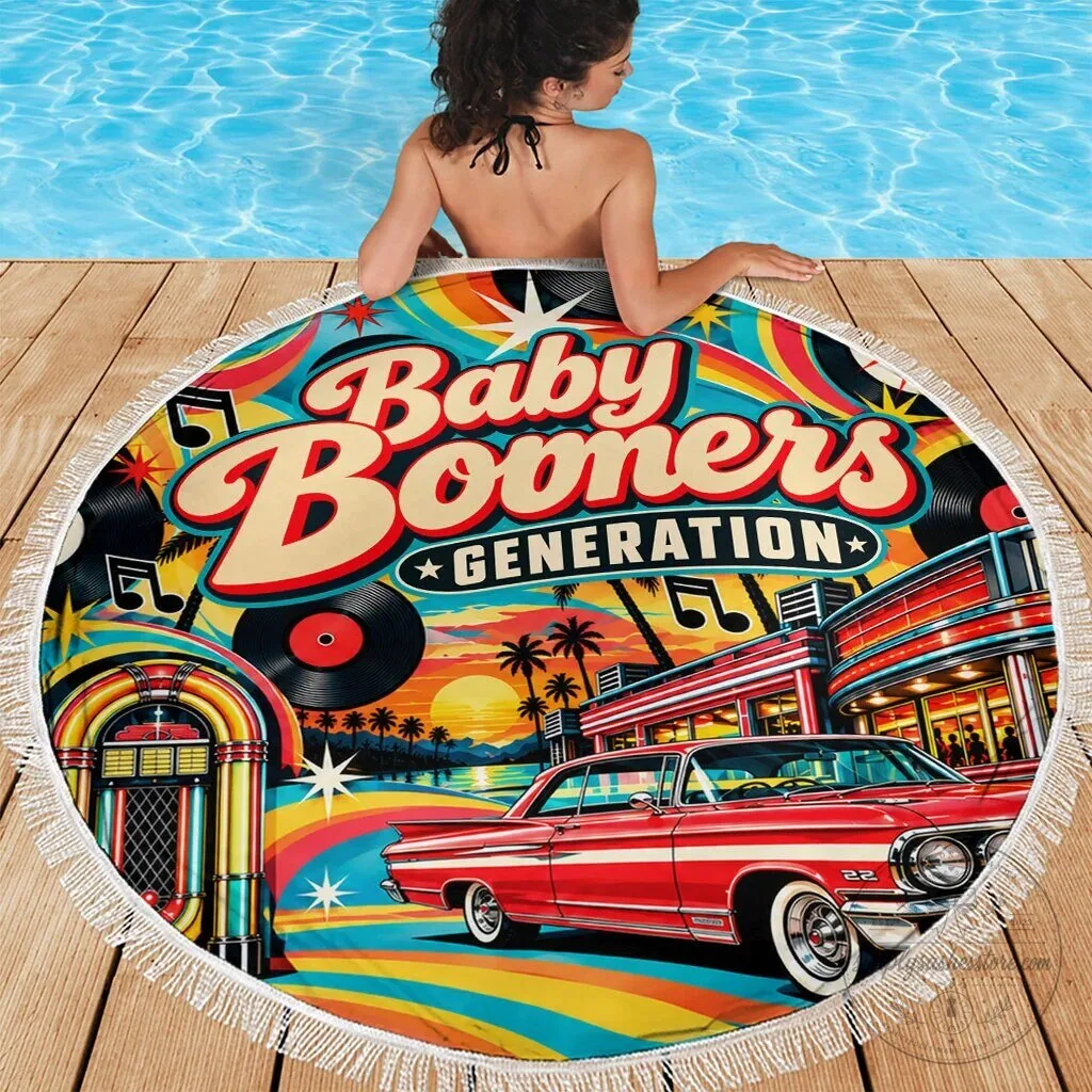 Baby Boomers Generation Vintage Car Diner Beach Blanket 9 Baby Boomers Generation Vintage Car Diner Beach Blanket