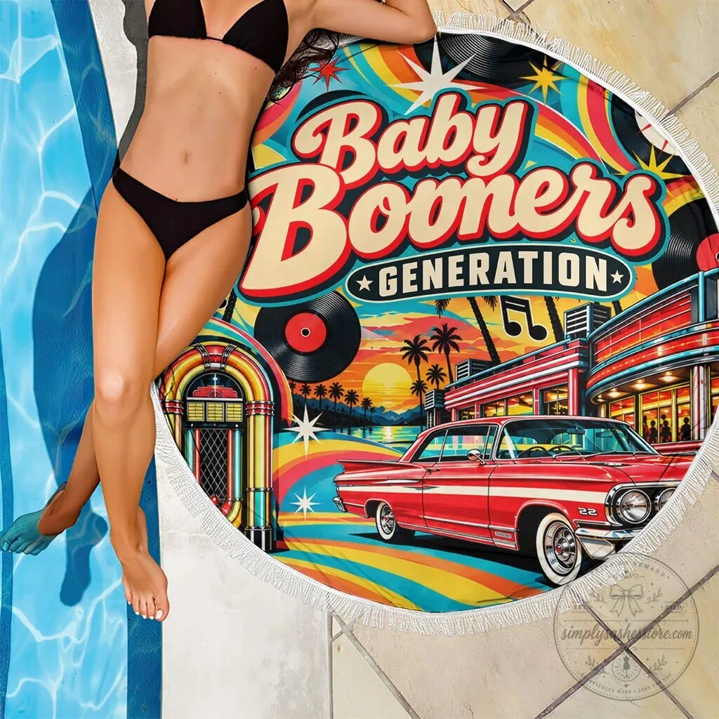 Baby Boomers Generation Vintage Car Diner Beach Blanket 11 Baby Boomers Generation Vintage Car Diner Beach Blanket