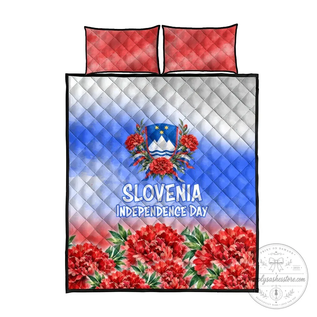 Slovenia Independence Day Quilt Bed Set with Red Carnation and Emblem 8 Slovenia Independence Day Quilt Bed Set with Red Carnation and Emblem