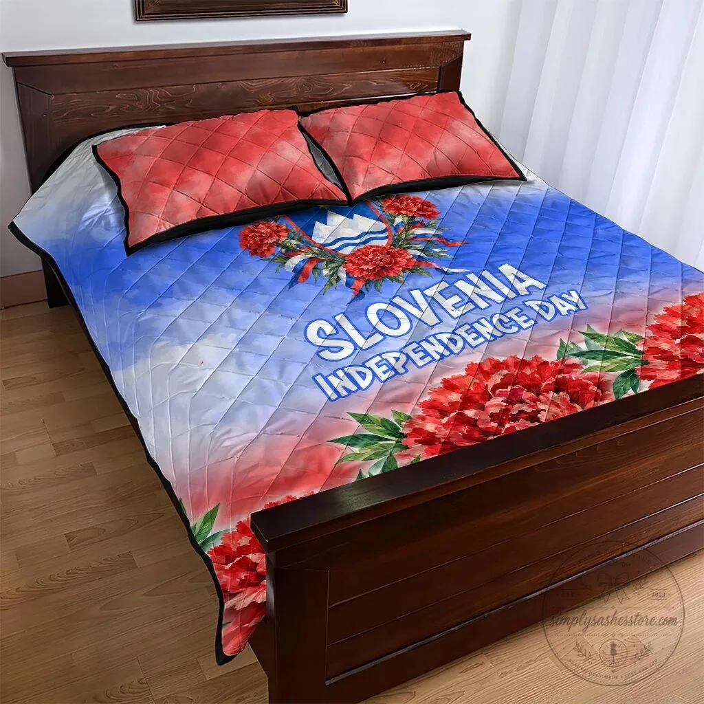 Slovenia Independence Day Quilt Bed Set with Red Carnation and Emblem 11 Slovenia Independence Day Quilt Bed Set with Red Carnation and Emblem