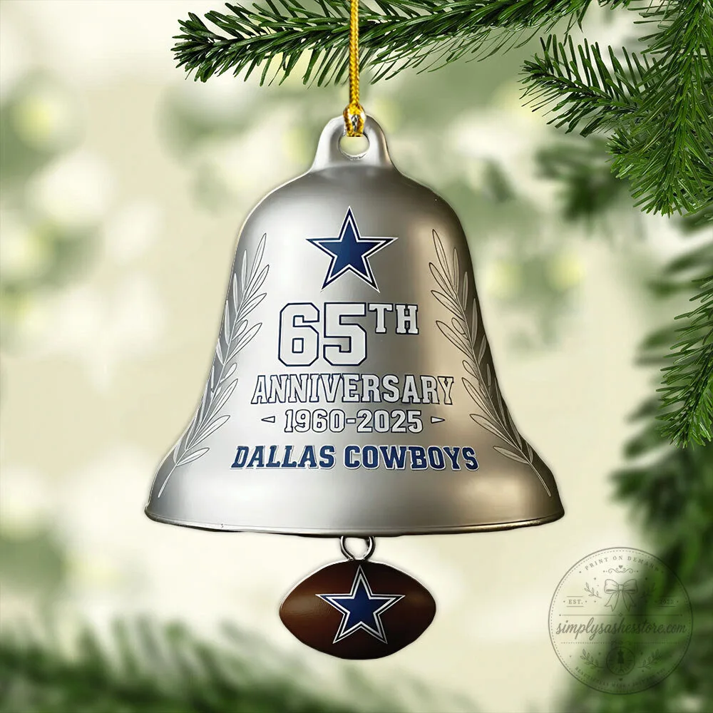 Dallas Cowboys 65th Anniversary Silver Bell Christmas Tree Ornament 6 Dallas Cowboys 65th Anniversary Silver Bell Christmas Tree Ornament